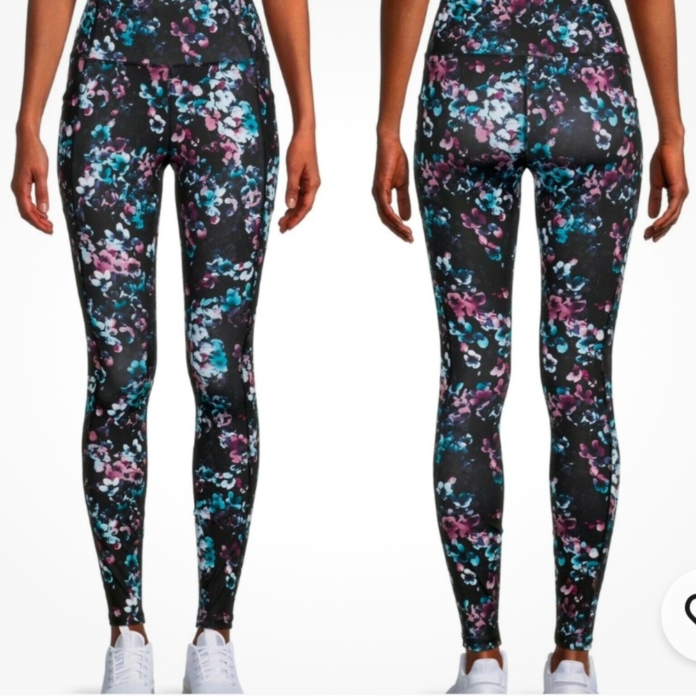 Avia Women's Floral Leggings - Black, Pink, Blue Yoga Pants Side Pocket Size Med